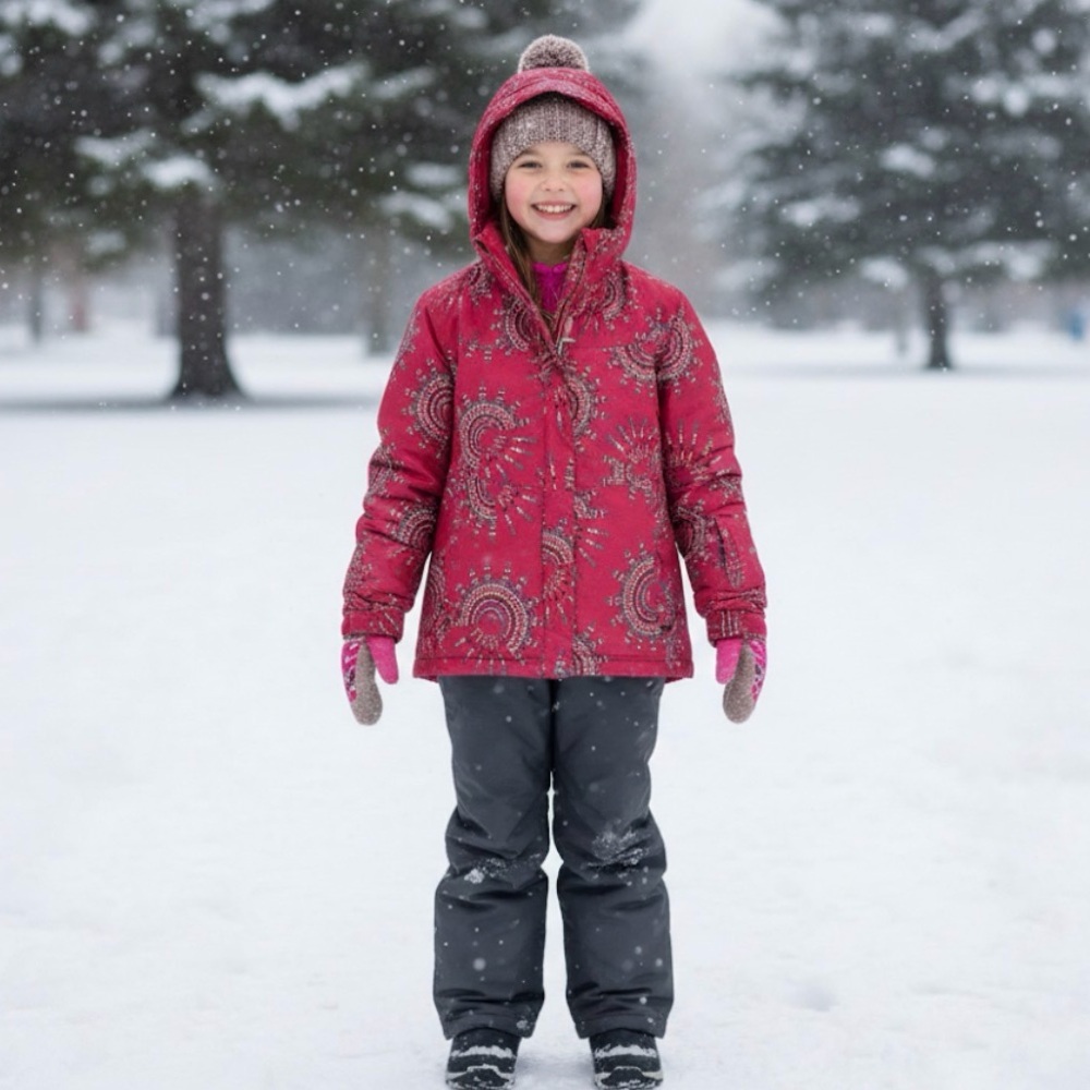 Columbia Winter Insulated Snow Ski Girl Medium 10/12 Patterned Pink Jacket Coat
